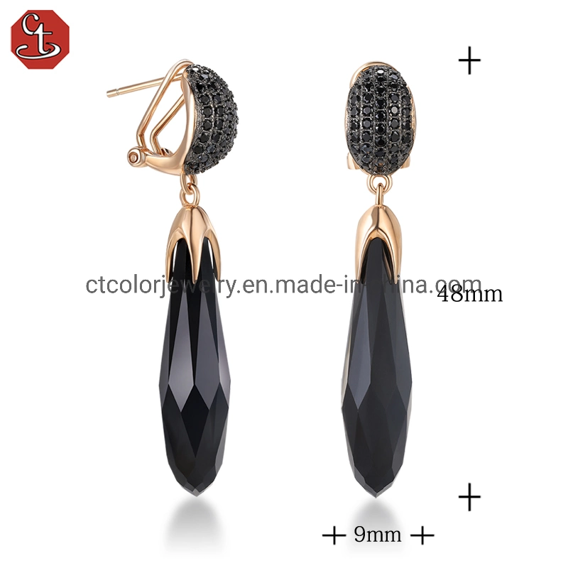 Hot Sale Fashion Jewelry 925 Silver Long Black Crystal Drop Earrings Jewellry